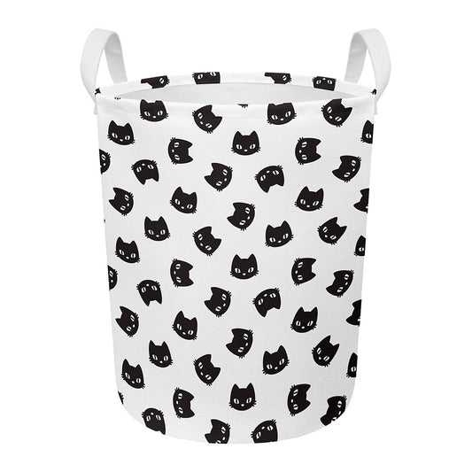 Black And White Cat Pattern Print Round Laundry Basket