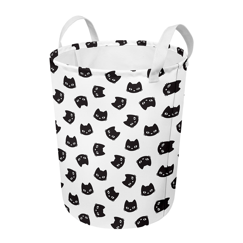 Black And White Cat Pattern Print Round Laundry Basket