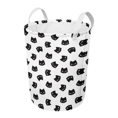Black And White Cat Pattern Print Round Laundry Basket