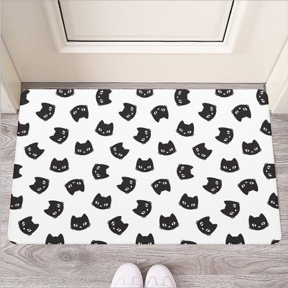 Black And White Cat Pattern Print Rubber Doormat