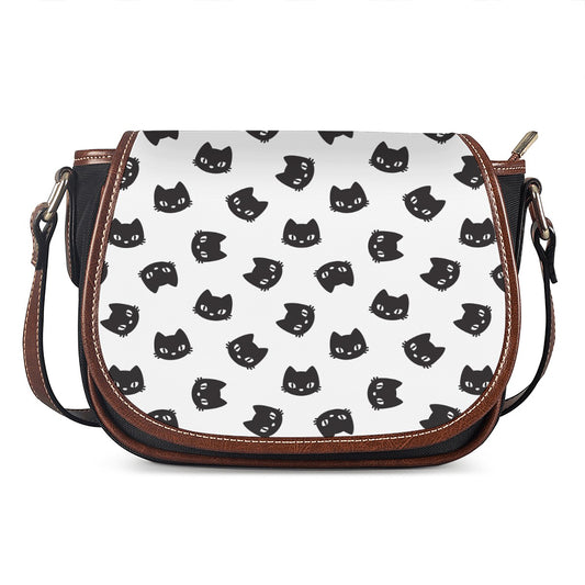 Black And White Cat Pattern Print Saddle Bag