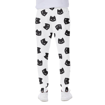 Black And White Cat Pattern Print Scuba Joggers