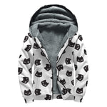 Black And White Cat Pattern Print Sherpa Lined Zip Up Hoodie