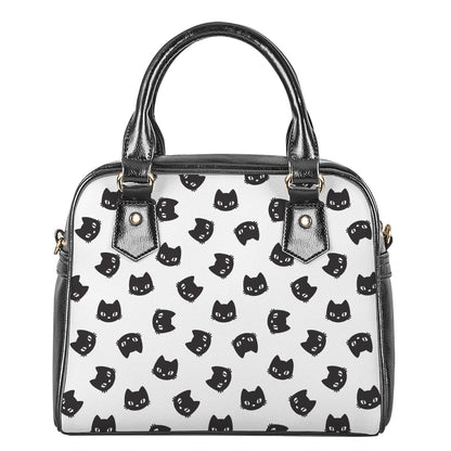 Black And White Cat Pattern Print Shoulder Handbag