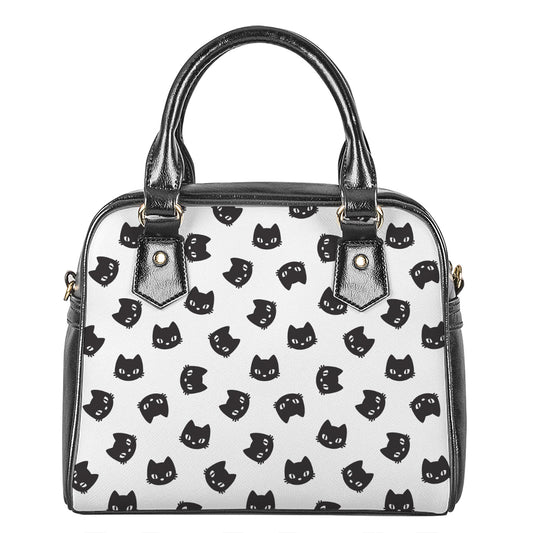 Black And White Cat Pattern Print Shoulder Handbag