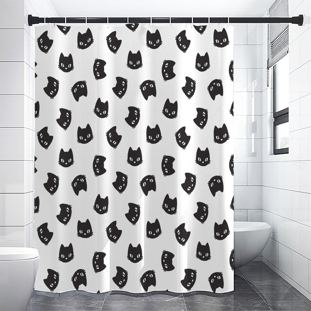 Black And White Cat Pattern Print Shower Curtain