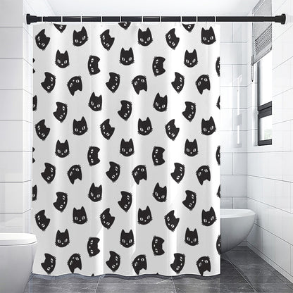 Black And White Cat Pattern Print Shower Curtain