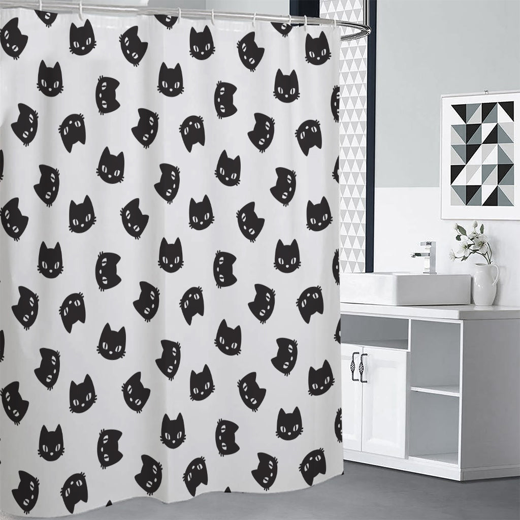 Black And White Cat Pattern Print Shower Curtain