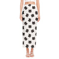 Black And White Cat Pattern Print Side Slit Maxi Skirt