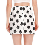 Black And White Cat Pattern Print Side Slit Mini Skirt