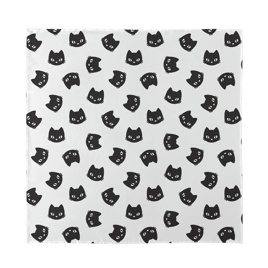 Black And White Cat Pattern Print Silk Bandana