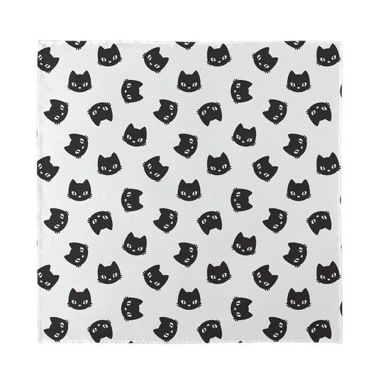 Black And White Cat Pattern Print Silk Bandana