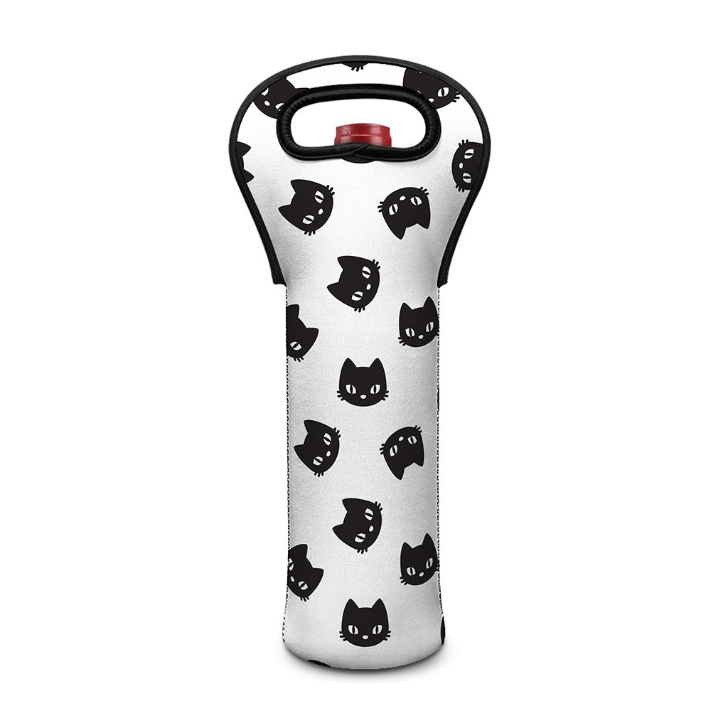 Black And White Cat Pattern Print Single Neoprene Wine Tote