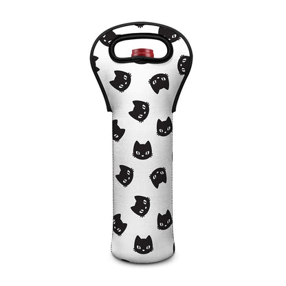 Black And White Cat Pattern Print Single Neoprene Wine Tote