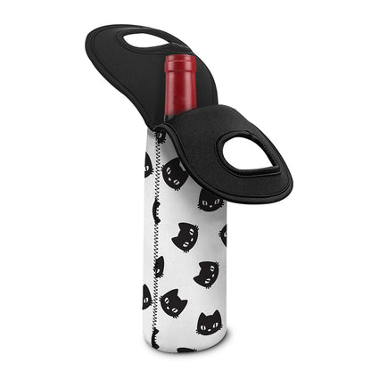 Black And White Cat Pattern Print Single Neoprene Wine Tote