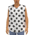 Black And White Cat Pattern Print Sleeveless Baseball Jersey