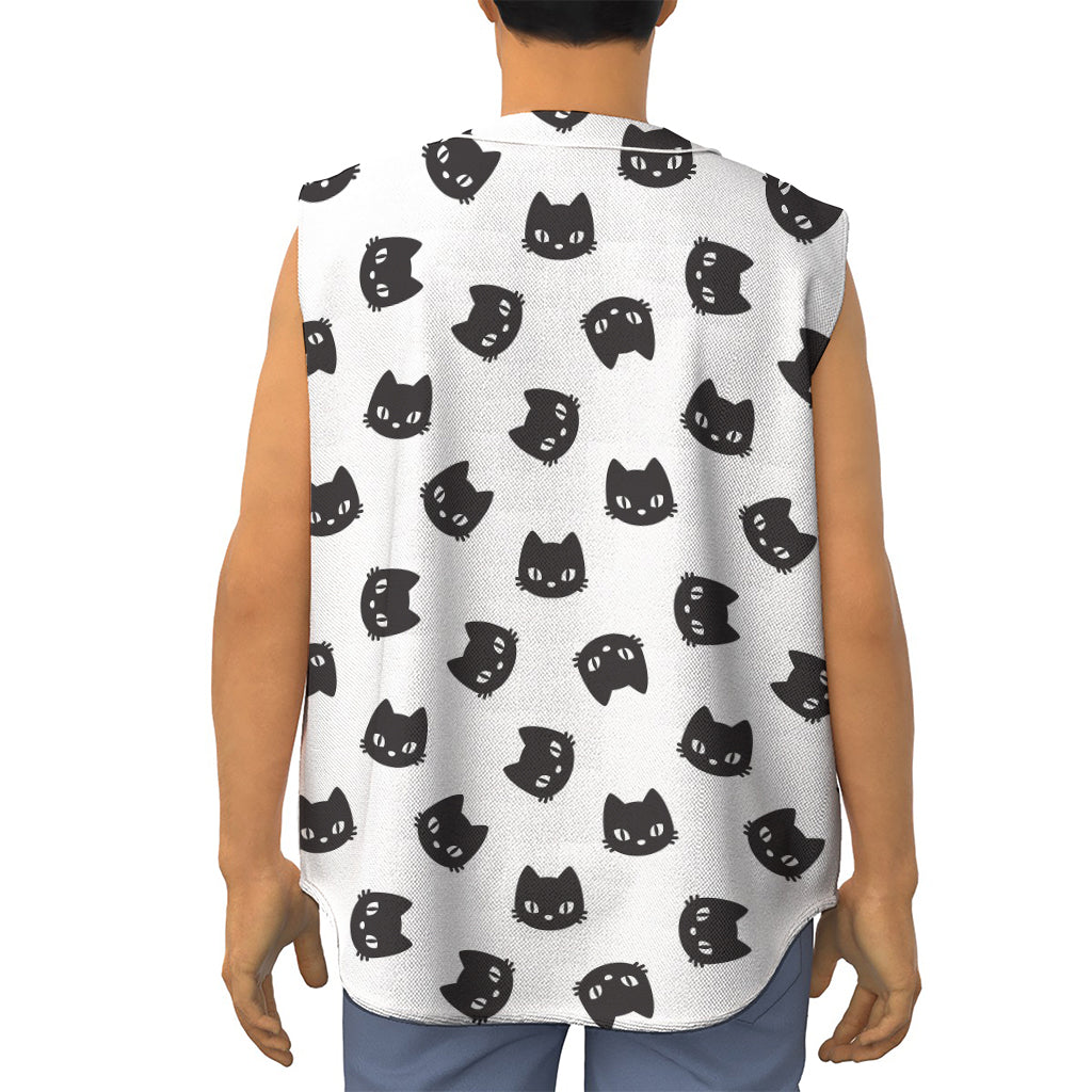 Black And White Cat Pattern Print Sleeveless Baseball Jersey
