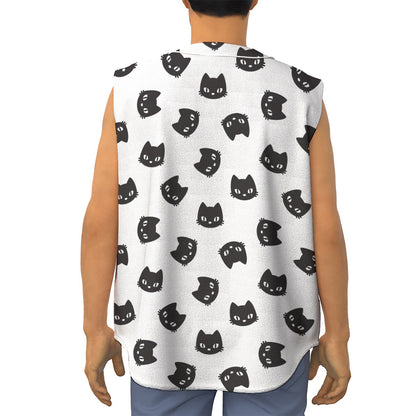 Black And White Cat Pattern Print Sleeveless Baseball Jersey