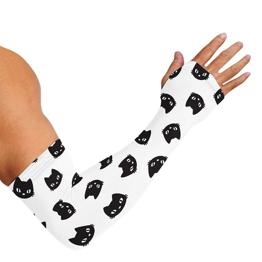 Black And White Cat Pattern Print Sun Protection Arm Sleeves