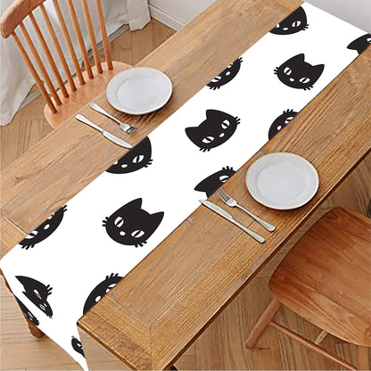 Black And White Cat Pattern Print Table Runner