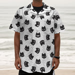 Black And White Cat Pattern Print Textured Short Sleeve Shirt