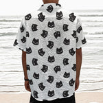 Black And White Cat Pattern Print Textured Short Sleeve Shirt