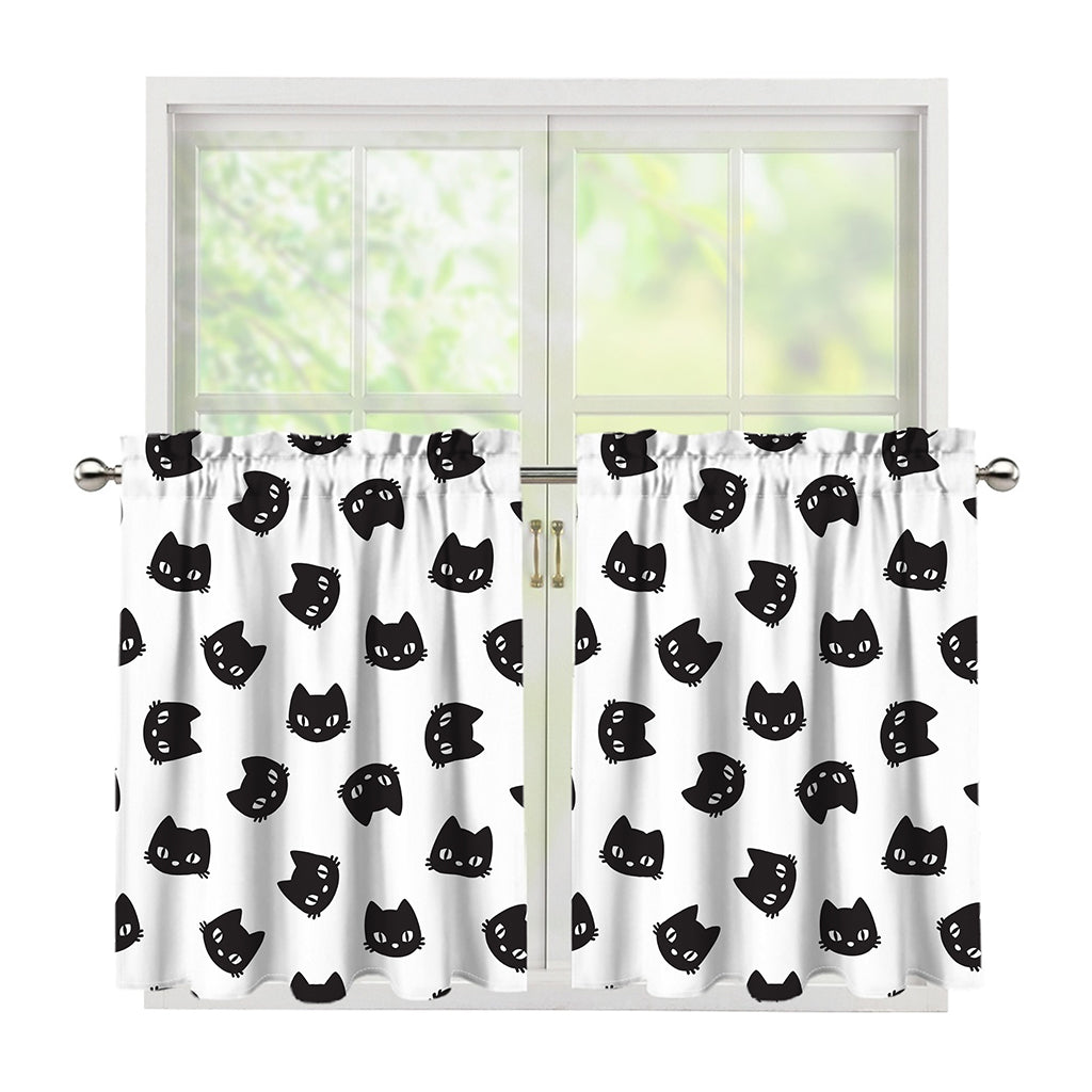 Black And White Cat Pattern Print Tier Curtains