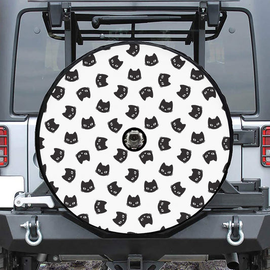 Black And White Cat Pattern Print Tire Cover With Camera Hole