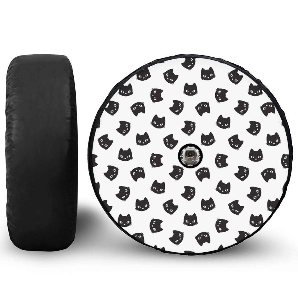 Black And White Cat Pattern Print Tire Cover With Camera Hole