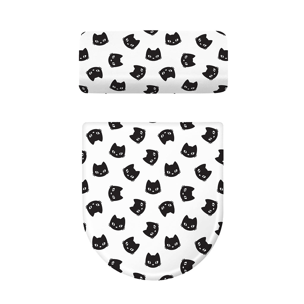 Black And White Cat Pattern Print Toilet Lid And Tank Cover Set