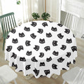 Black And White Cat Pattern Print Waterproof Round Tablecloth