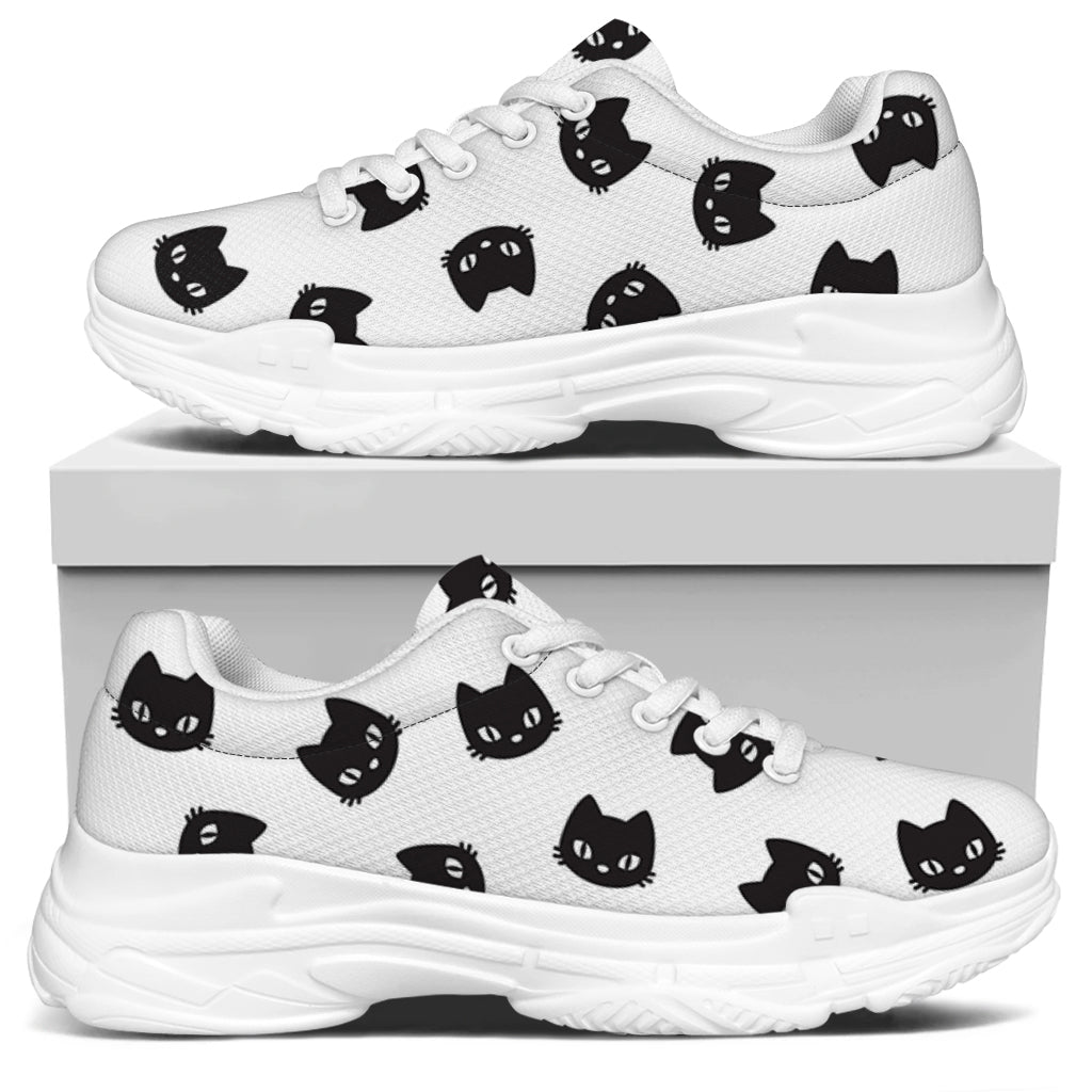 Black And White Cat Pattern Print White Chunky Shoes