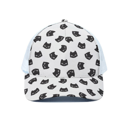 Black And White Cat Pattern Print White Mesh Trucker Cap