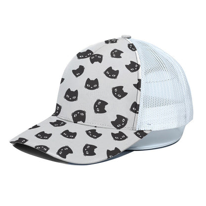 Black And White Cat Pattern Print White Mesh Trucker Cap