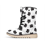 Black And White Cat Pattern Print Winter Boots