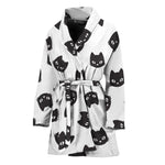 Black And White Cat Pattern Print Women's Bathrobe