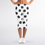Black And White Cat Pattern Print Women's Capri Leggings