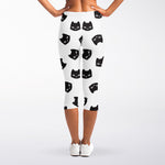 Black And White Cat Pattern Print Women's Capri Leggings
