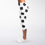 Black And White Cat Pattern Print Women's Capri Leggings