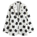 Black And White Cat Pattern Print Women's Cotton Blazer