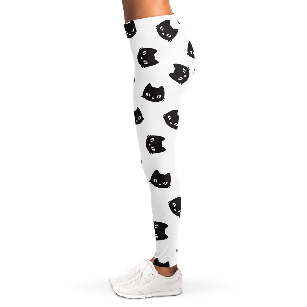 Black And White Cat Pattern Print Women's Leggings