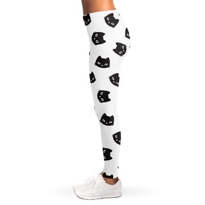 Black And White Cat Pattern Print Women's Leggings