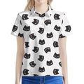 Black And White Cat Pattern Print Women's Polo Shirt