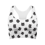 Black And White Cat Pattern Print Women's Sports Bra