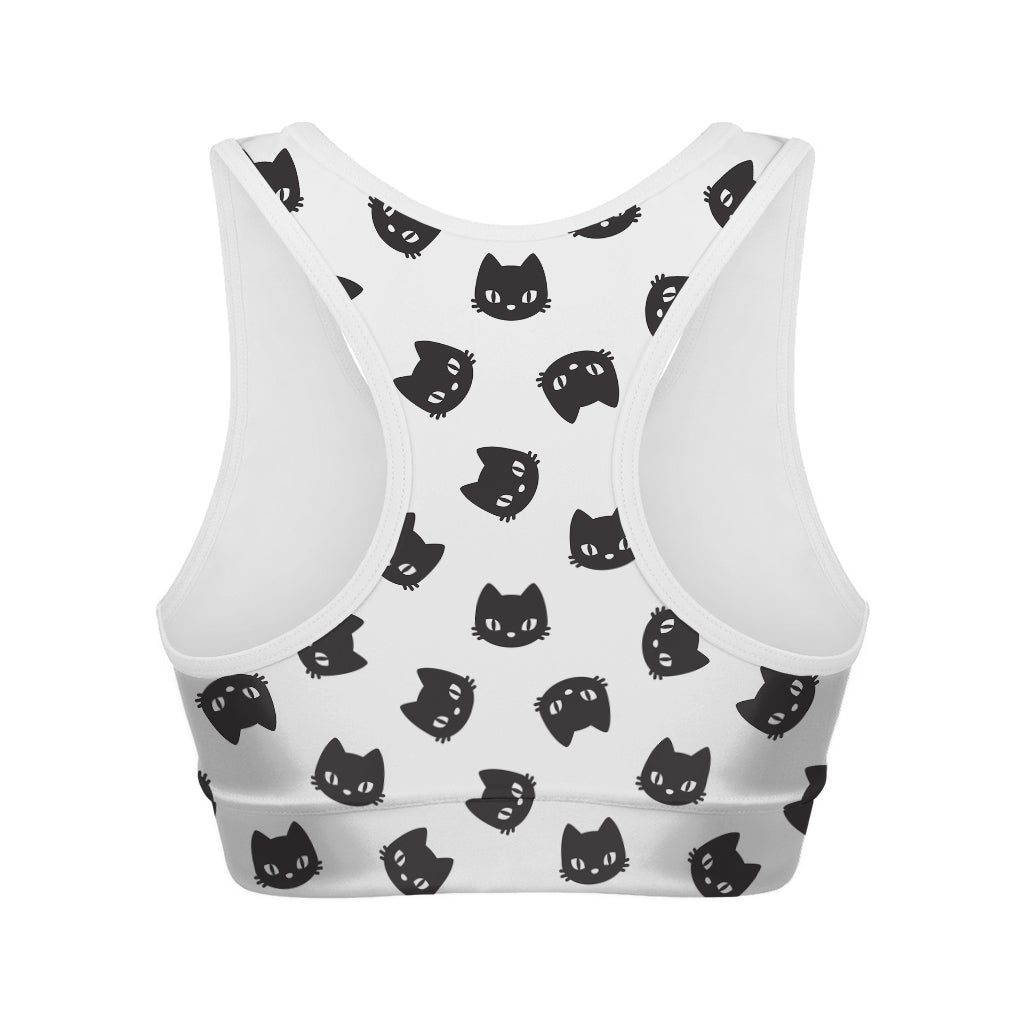 Black And White Cat Pattern Print Women's Sports Bra