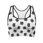 Black And White Cat Pattern Print Women's Sports Bra