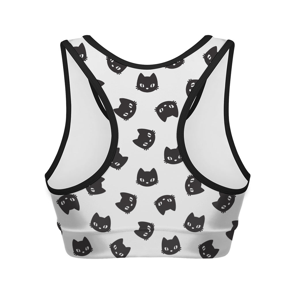 Black And White Cat Pattern Print Women's Sports Bra