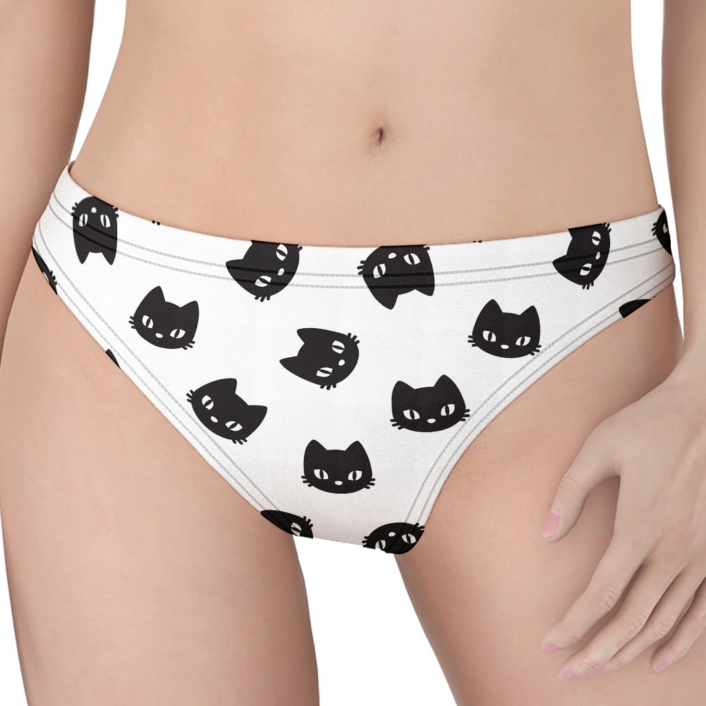 Black And White Cat Pattern Print Women's Thong