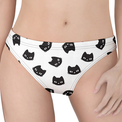 Black And White Cat Pattern Print Women's Thong