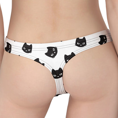 Black And White Cat Pattern Print Women's Thong